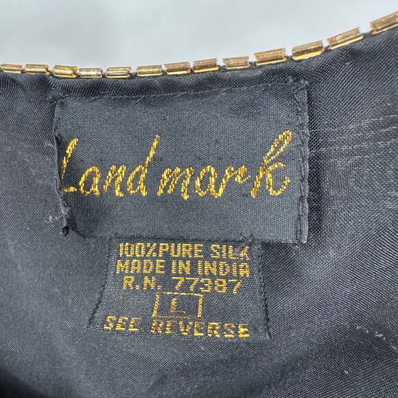 Land Mark Women Jacket Size L Silk Beaded Open Black Gold Vintage Statement Glam - Picture 3 of 7